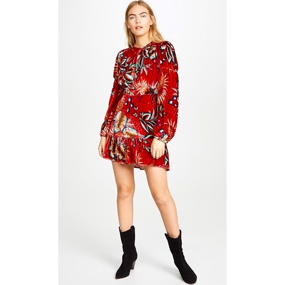 Farm Rio Winter Leaf Velvet Short Mini Dress - Picture 4 of 15